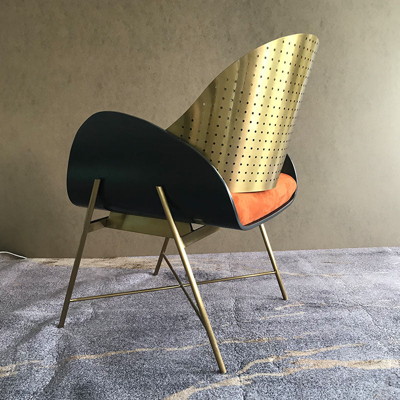 Designer Gold Perforated Armchair Velvet & Metal