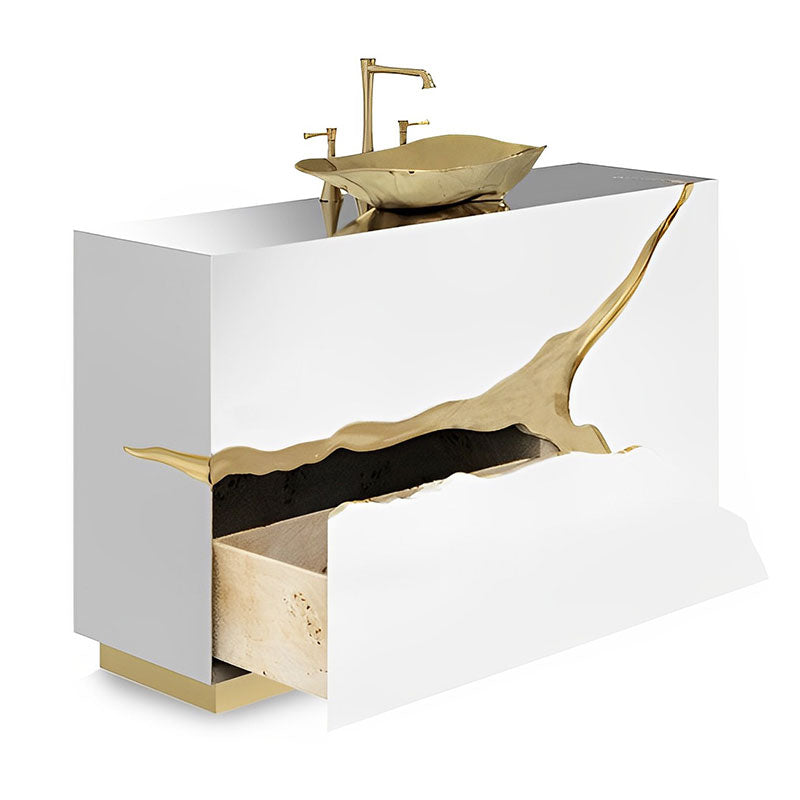 Customized  Sink Set Bathroom   White and Gold Stainless Steel Luxury Bathroom Vanity Cabinet with Sink