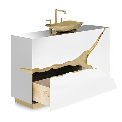 Customized  Sink Set Bathroom   White and Gold Stainless Steel Luxury Bathroom Vanity Cabinet with Sink