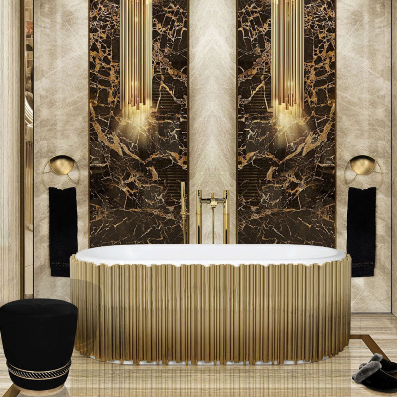 Luxury  Stainless Steel Oval Bathtub with Gold Stainless Steel Faucet