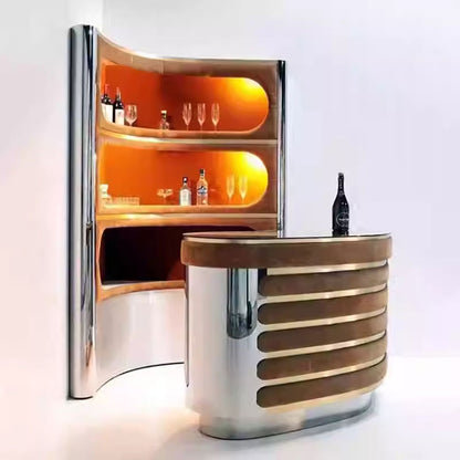 Mirrored triangular wine cabinet Bar Gold Brass and Suede LED Illuminated