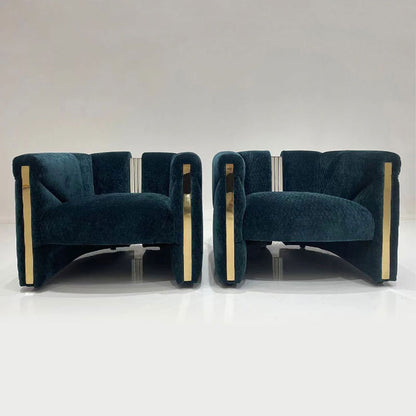 Luxury Curved Boucle Accent Chair, Rose Gold Metal Trim Upholstered Armchair for Villa Living Room