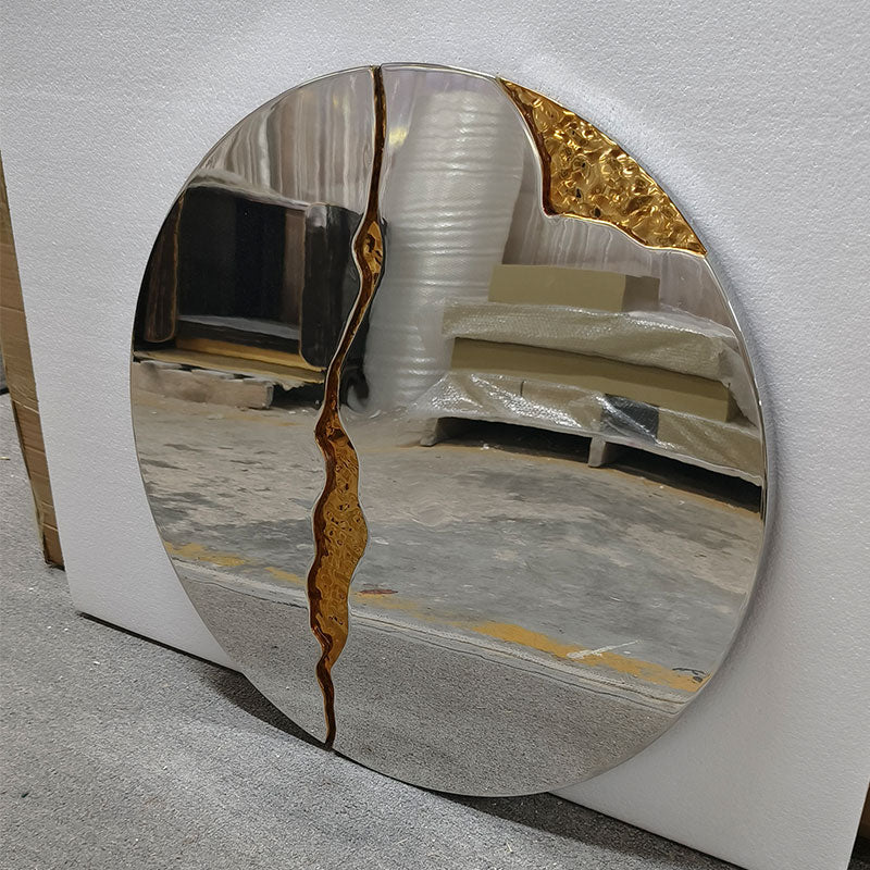 Customized Luxury Round Wall Mirror Big Silver Polished Hammered Brass Modern LED