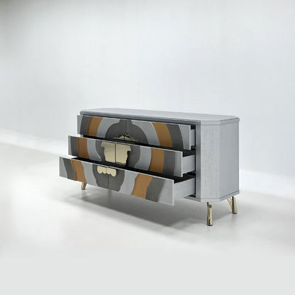 Wood Medusa Head Inlay Sideboard, Curved Luxury Gold Leg Storage Credenza