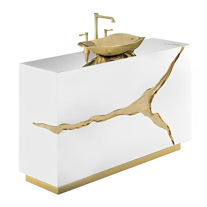 Customized  Sink Set Bathroom   White and Gold Stainless Steel Luxury Bathroom Vanity Cabinet with Sink