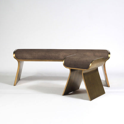 Dandy Stool in Cream Shagreen and Bronze-Patina Brass by Kifu, Paris