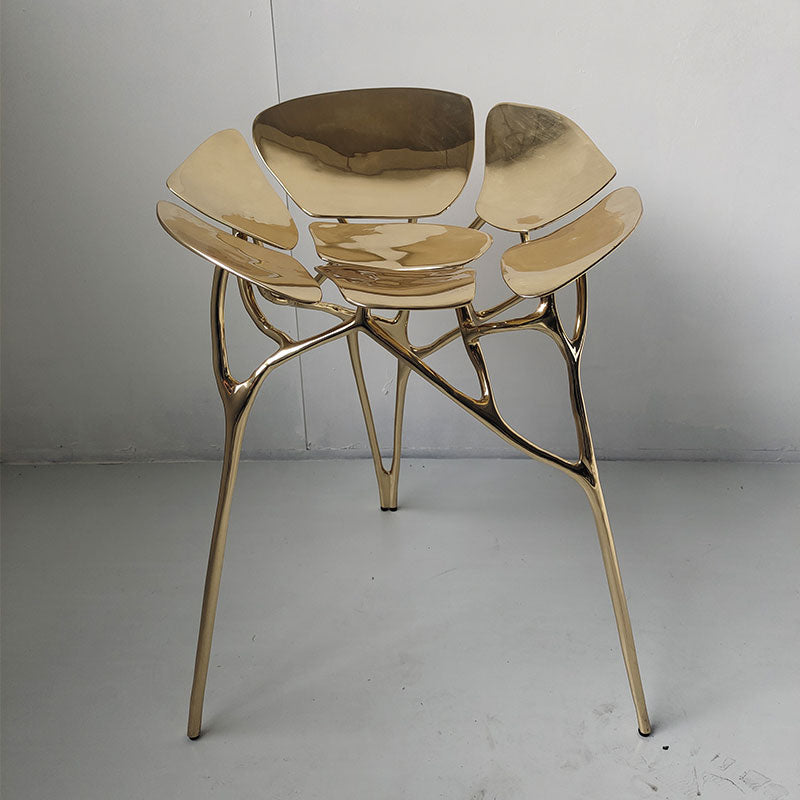 Polished Brass Lotus Stool/Chair in Gold or Rose Gold Color Finish