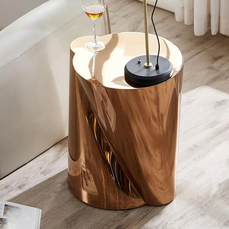 Polished stainless steel sofa side table