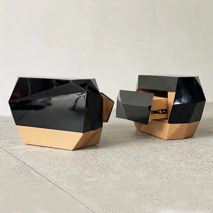 Black Diamond Faceted Nightstand with Gold Base