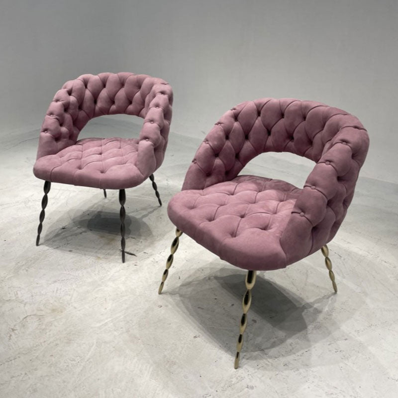 Affordable luxury classic buckle back dining chair, twisted leg designer armchair