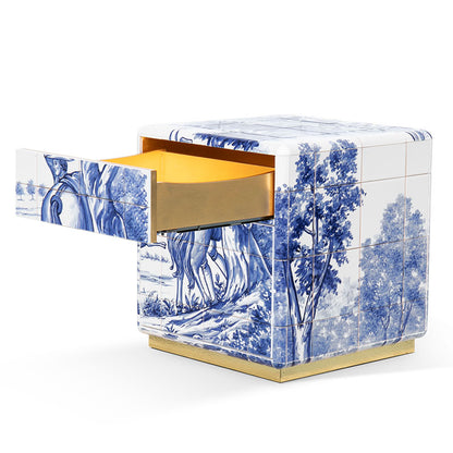 Custom-designed artistic bedside table with solid wood painting craftsmanship
