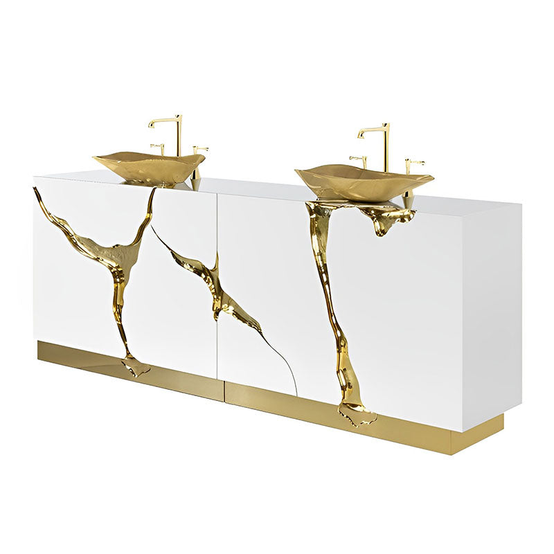 Customized Luxury Bathroom Stainless Steel Washstand Gold Sink Washbasin with Cabinet for Villa