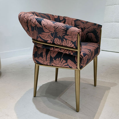 Tropical Leaf Print Fabric Dining Chair, Gold Metal Frame Curved Upholstered Accent Chair