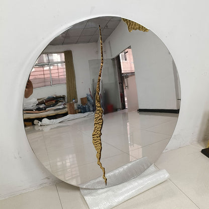 Customized Luxury Round Wall Mirror Big Silver Polished Hammered Brass Modern LED