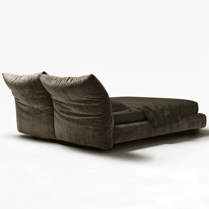 Adjustable Cushion Headboard Platform Bed, Dark Green Chenille Fabric Upholstered Bed Frame