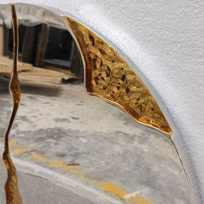 Customized Luxury Round Wall Mirror Big Silver Polished Hammered Brass Modern LED