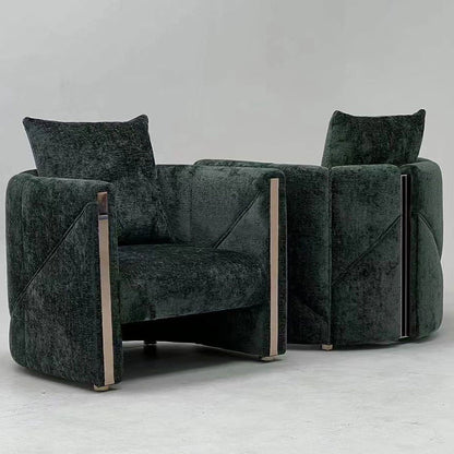 Luxury Curved Boucle Accent Chair, Rose Gold Metal Trim Upholstered Armchair for Villa Living Room
