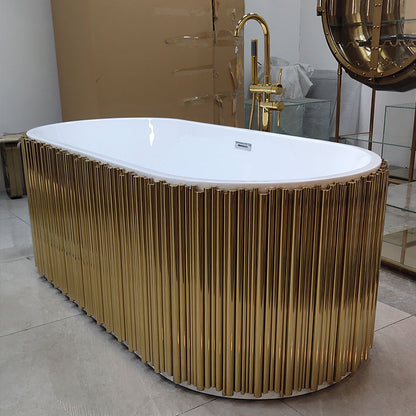 Luxury  Stainless Steel Oval Bathtub with Gold Stainless Steel Faucet