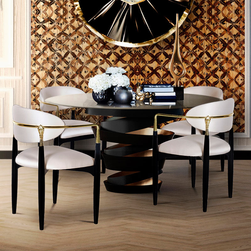 Luxury Beige Velvet Armchair with Black & Gold Frame | Modern Elegant Dining Chair