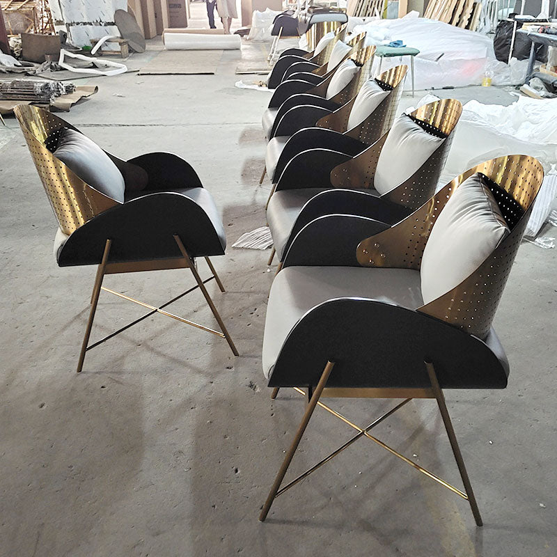 Designer Gold Perforated Armchair Velvet & Metal