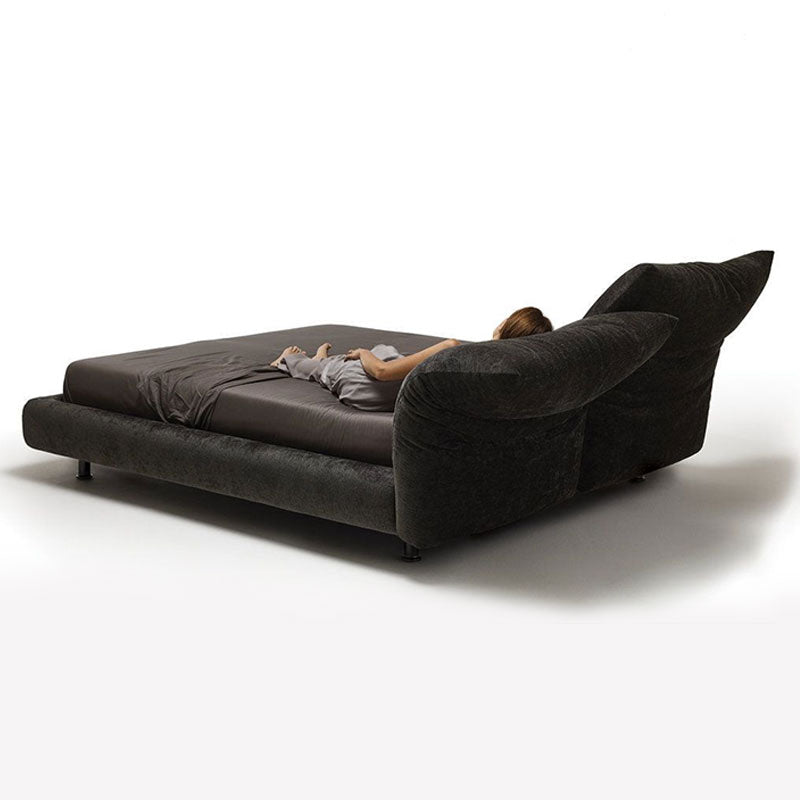 Adjustable Cushion Headboard Platform Bed, Dark Green Chenille Fabric Upholstered Bed Frame