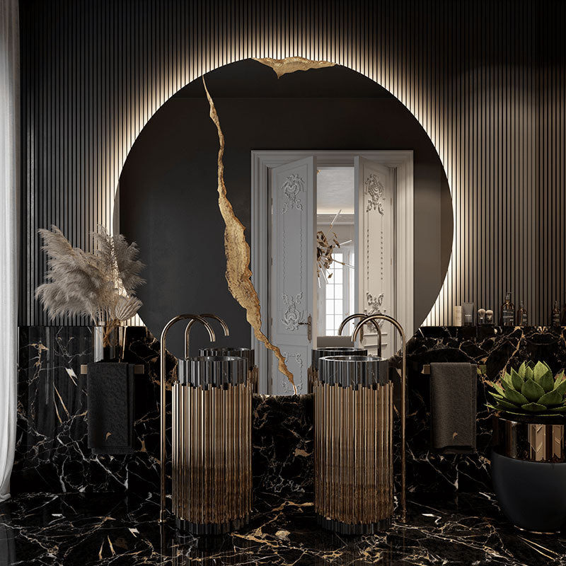 Customized Luxury Round Wall Mirror Big Silver Polished Hammered Brass Modern LED