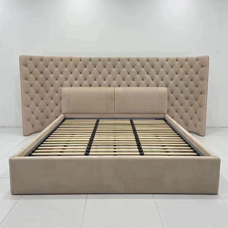 Extra Wide Wing Tufted Upholstered Bed, Chesterfield Button Tuft Luxury Bed Frame