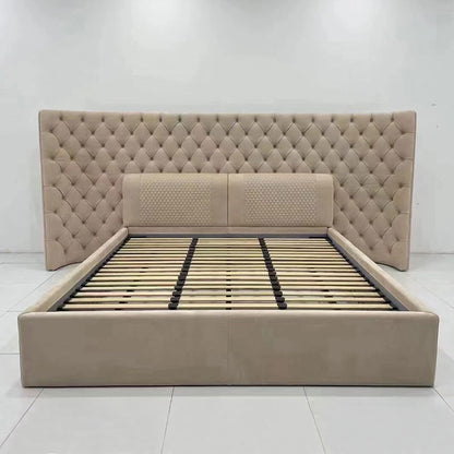 Extra Wide Wing Tufted Upholstered Bed, Chesterfield Button Tuft Luxury Bed Frame