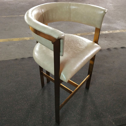 Bar Stool in Ivory Leather and Burnished Brass