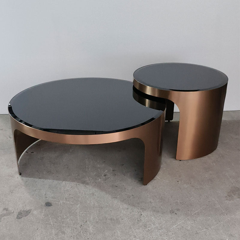 2-Piece Round Tempered Glass Coffee Table Set
