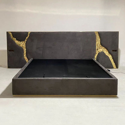 Custom-made modern luxury bedroom furniture, beige king-size bed