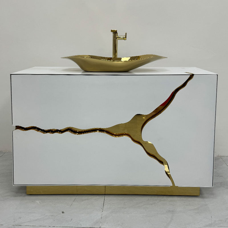 Customized  Sink Set Bathroom   White and Gold Stainless Steel Luxury Bathroom Vanity Cabinet with Sink