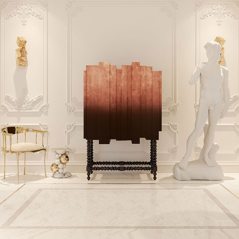 Art Deco Copper Bar Cabinet with Black Bobbin Legs y interiors