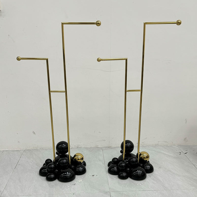 Custom-designed art gold & black stainless steel spherical base luxury bathroom towel rack