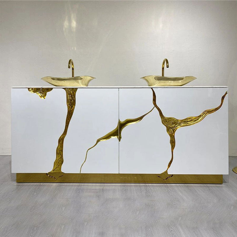 Customized Luxury Bathroom Stainless Steel Washstand Gold Sink Washbasin with Cabinet for Villa