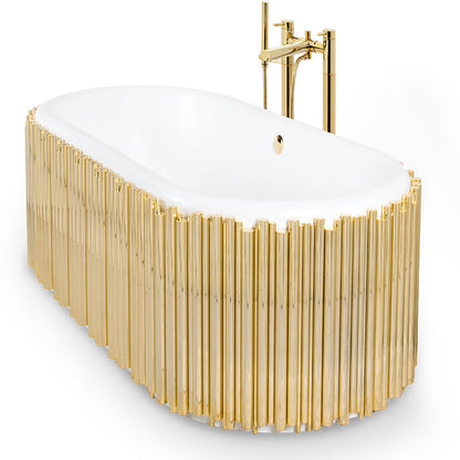 Luxury  Stainless Steel Oval Bathtub with Gold Stainless Steel Faucet