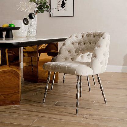 Affordable luxury classic buckle back dining chair, twisted leg designer armchair