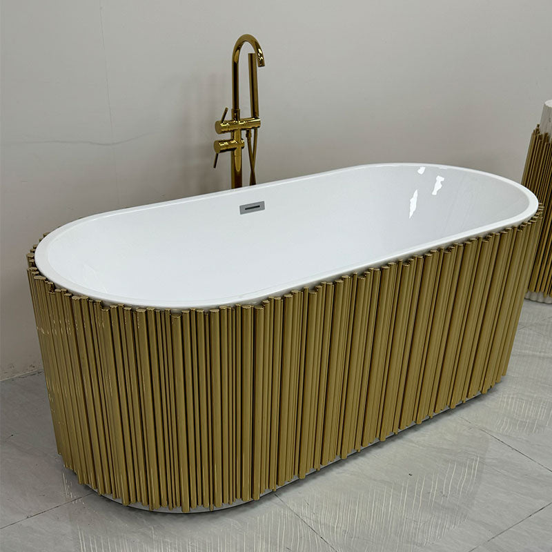 Luxury  Stainless Steel Oval Bathtub with Gold Stainless Steel Faucet