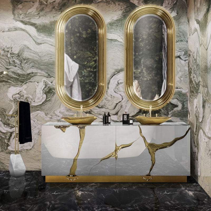 Customized Luxury Bathroom Stainless Steel Washstand Gold Sink Washbasin with Cabinet for Villa