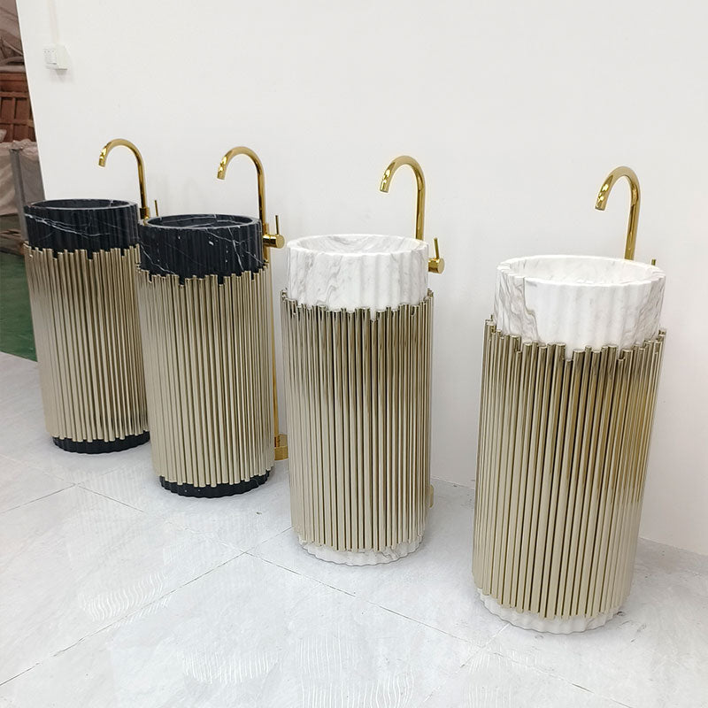 Gold freestanding pedestal washbasin