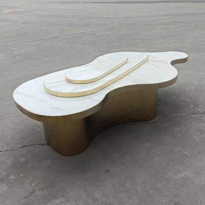 Irregular Coffee Table, White Marble Gold Stainless Steel Base Luxury Living Room Center Table