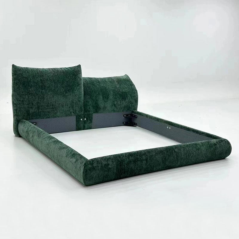 Adjustable Cushion Headboard Platform Bed, Dark Green Chenille Fabric Upholstered Bed Frame