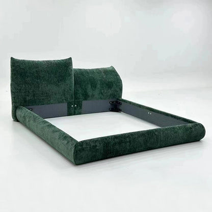 Adjustable Cushion Headboard Platform Bed, Dark Green Chenille Fabric Upholstered Bed Frame