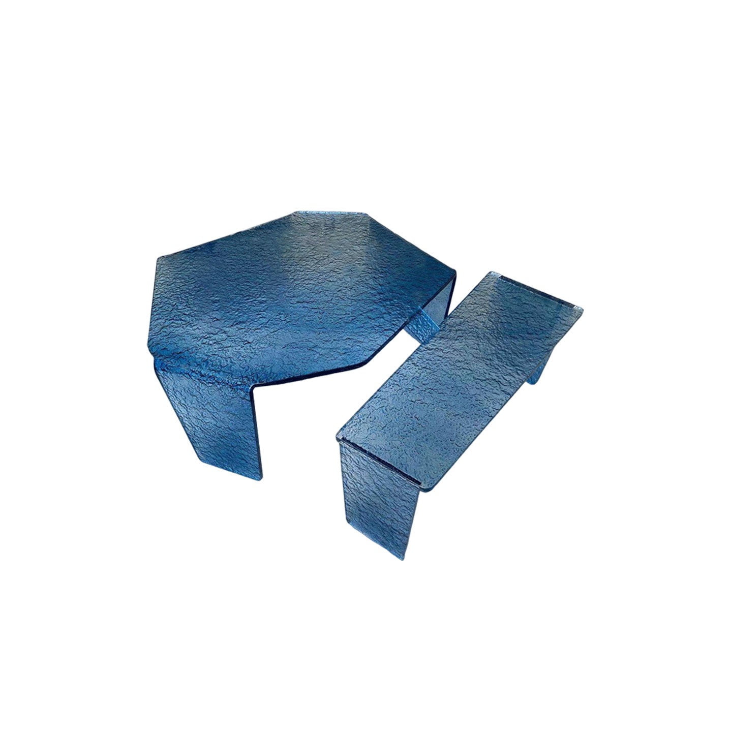 Textured Blue Acrylic Nesting Coffee Table Set, Irregular Geometric Water Ripple Acrylic Center Table