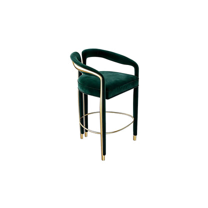 Green Velvet Counter Bar Stool with Gold Metal Accent, Modern Luxury Curved Arm Bar Chair