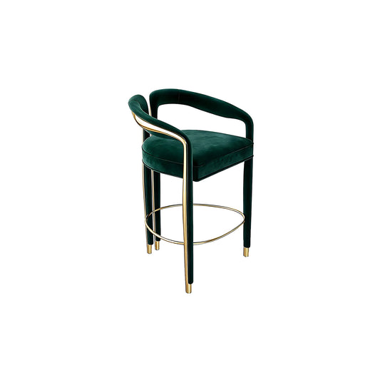 Green Velvet Counter Bar Stool with Gold Metal Accent, Modern Luxury Curved Arm Bar Chair