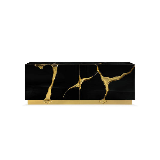 Modern Art Deco Karst Black Gold Sideboard Cabinet