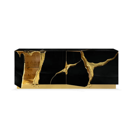 Modern Art Deco Karst Black Gold Sideboard Cabinet