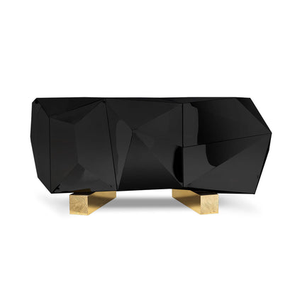 Luxury Silver Diamond Faceted Mirrored Sideboard