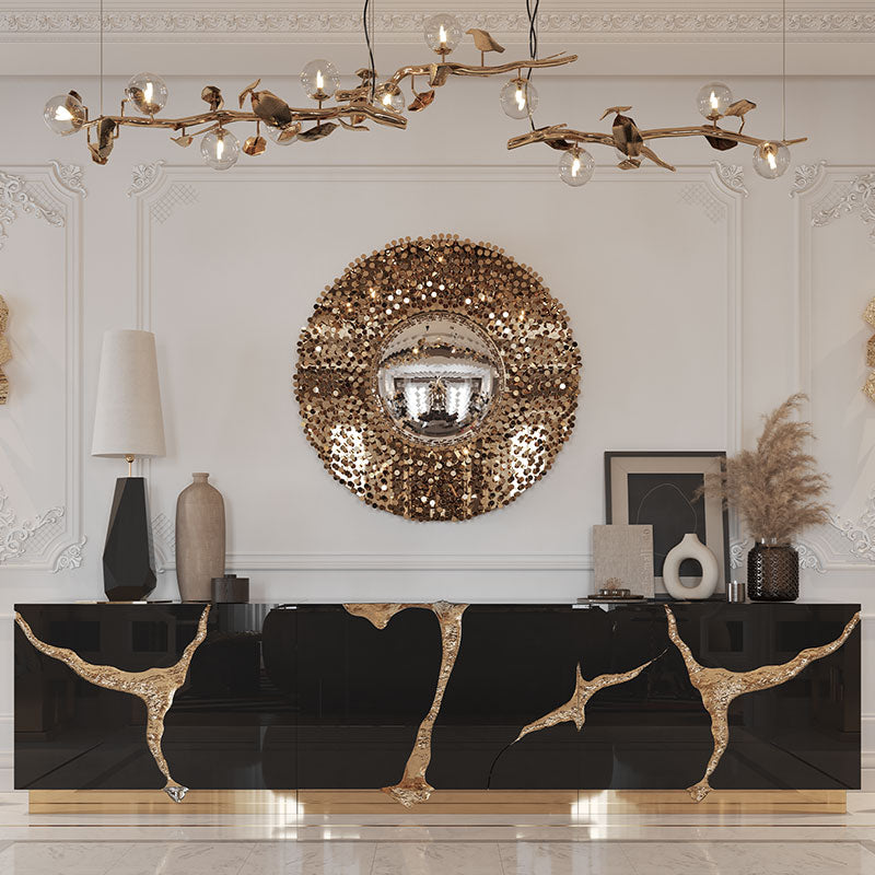 Modern Art Deco Karst Black Gold Sideboard Cabinet